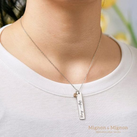 Silver Custom Birthstone Necklace Birth Flower Name Personalized Gift fo… - Picture 7 of 13